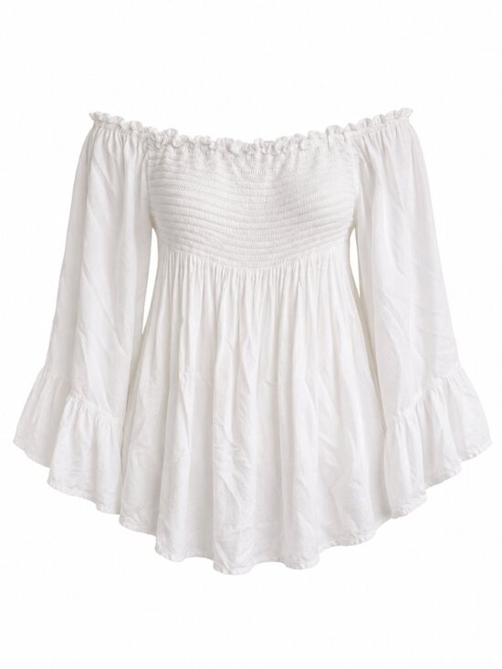 Bonanza Dresses & Skirts - 💖 2/40 Bonanza White Smocked Boho Bell Sleeve Mini Dress Size M